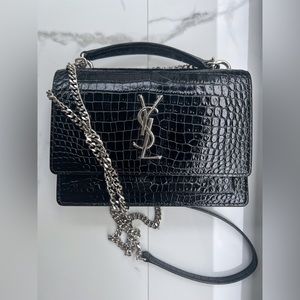 Yves Saint Laurent Black crocodile skin crossbody bag
